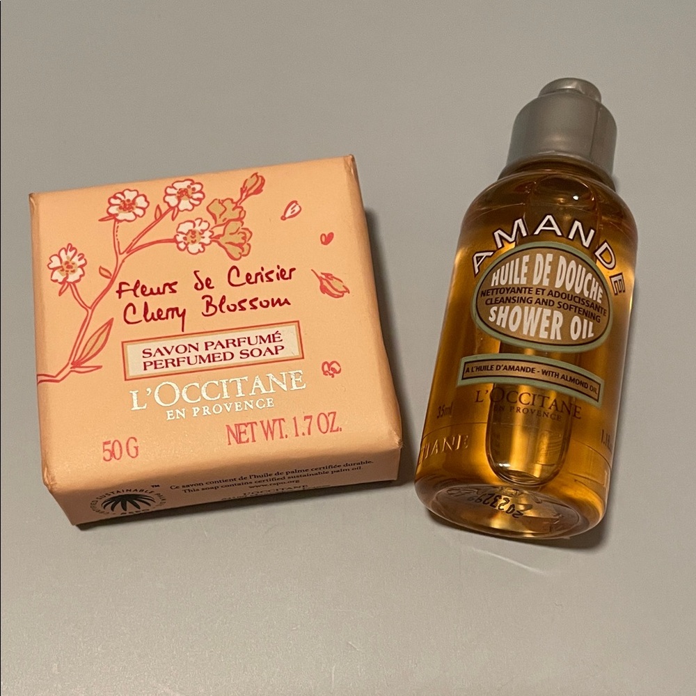 L'Occitane Cherry Blossom Soap & Almond Shower Oil Set BUNDLE NEW